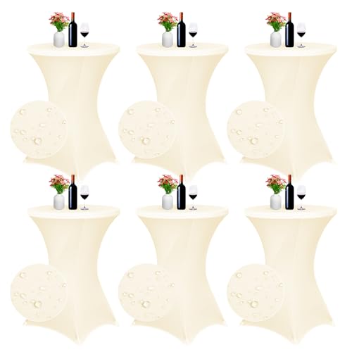 Pesonlook 6er-Set Stretch Stehtisch Husse für Bistrotisch Ø 80-85 cm, wasserfest,Beige, Verstärkung im Fußbereich,Stretch-Husse Beige Hussen für Stehtische, Hochzeit, Cocktailparty, Bankett, Tisch von Pesonlook