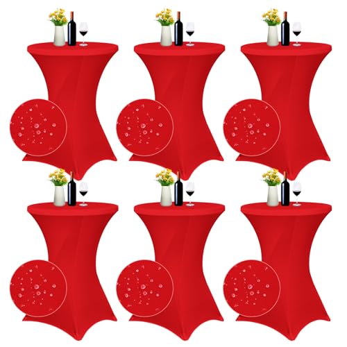 Pesonlook 6er-Set wasserfest Stretch Stehtisch Husse für Bistrotisch Ø 80-85 cm Verstärkung im Fußbereich，Stretch-Husse Rot Hussen für Stehtische und Bistrotische,Hochzeit,Cocktailparty (Rot) von Pesonlook