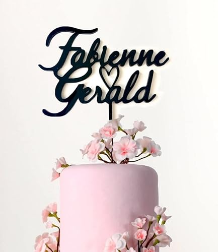 Cake Topper Personalisierte Acryl Hochzeitstorte Hochzeit personalisiert mit Namen Schwarz Topper Tortenfigur Tortenstecker Jubiläum Dekoration Wedding Cake Topper Custom von Pet-Jos