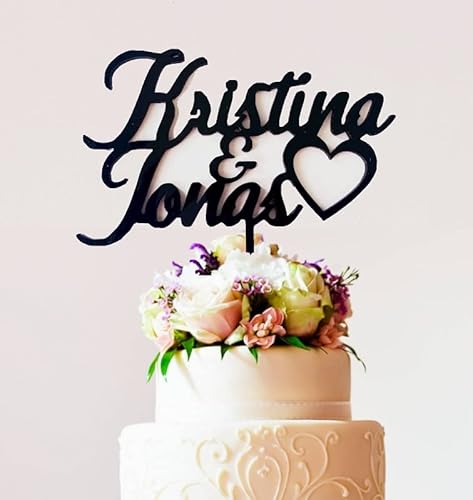 Cake Topper Personalisierte Acryl Hochzeitstorte Hochzeit personalisiert mit Namen Schwarz Topper Tortenfigur Tortenstecker Jubiläum Dekoration Wedding Cake Topper Personalised von Pet-Jos