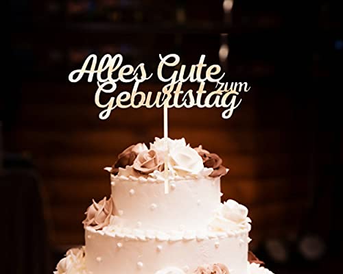 Cake Topper alles Gute zum Geburtstag Happy Birthday aus Holz Tortenaufleger Kuchendekoration Tortenfigur Kuchen Dekoration Party Dekoration von Pet-Jos