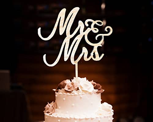 Pet-Jos Cake Topper Mr & Mrs Holz Hochzeitstorte Hochzeit Mr Mrs Tortenstecker, Tortefigur Cake Topper Jubiläum Kuchen Dekoration Party Dekoration, Wedding Cake Topper von Pet-Jos