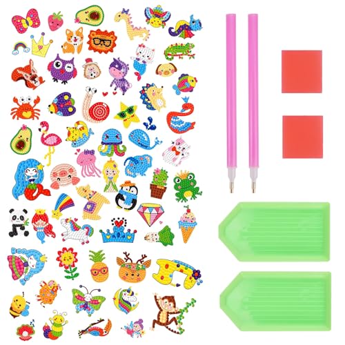 60 Stück Diamond Painting Sticker Aufkleber, 5D DIY Diamant Malerei Set für Kinder, Mini DIY Diamant Aufkleber Kit, Diamond Sticker Toy Starke Haftung, Diamond Painting Kleine Bilder für Anfänger von PetGlimmer