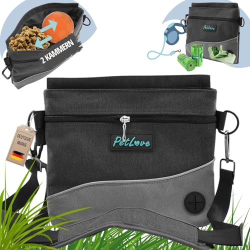 PetLove Leckerlibeutel für Hunde • Futterbeutel mit Magnetverschluss • Inklusive Kotbeutelspender & verwendbar als Bauchtasche • Grau von PetLove