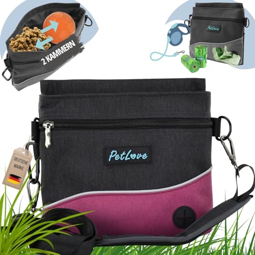 PetLove Leckerlibeutel für Hunde • Futterbeutel mit Magnetverschluss • Inklusive Kotbeutelspender & verwendbar als Bauchtasche • Pink von PetLove