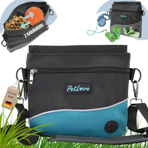 PetLove Leckerlibeutel für Hunde • Futterbeutel mit Magnetverschluss • Inklusive Kotbeutelspender & verwendbar als Bauchtasche • Türkis von PetLove