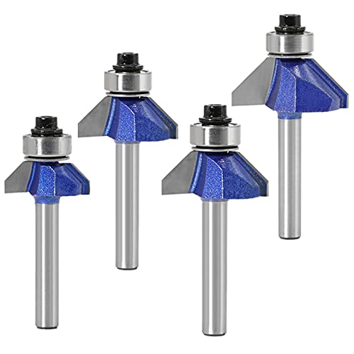 4 Pcs 6mm Schaft 45-Grad Fasenfräser Hartmetall Bestückt Kanten Formende Fräser für Zimmerei Fasen Holzbearbeitung Trimmen, mit Anlaufkugellager von Petansy