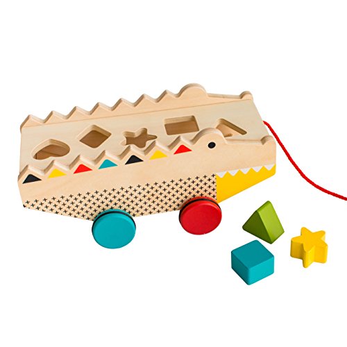 Petit Collage 2-in-1 Nachzieh-Krokodil und Sortierbox, Nachziehtier aus Holz, Sortierspiel, Nachziehspielzeug, Mehrfarbig, PTC130 von Petit Collage