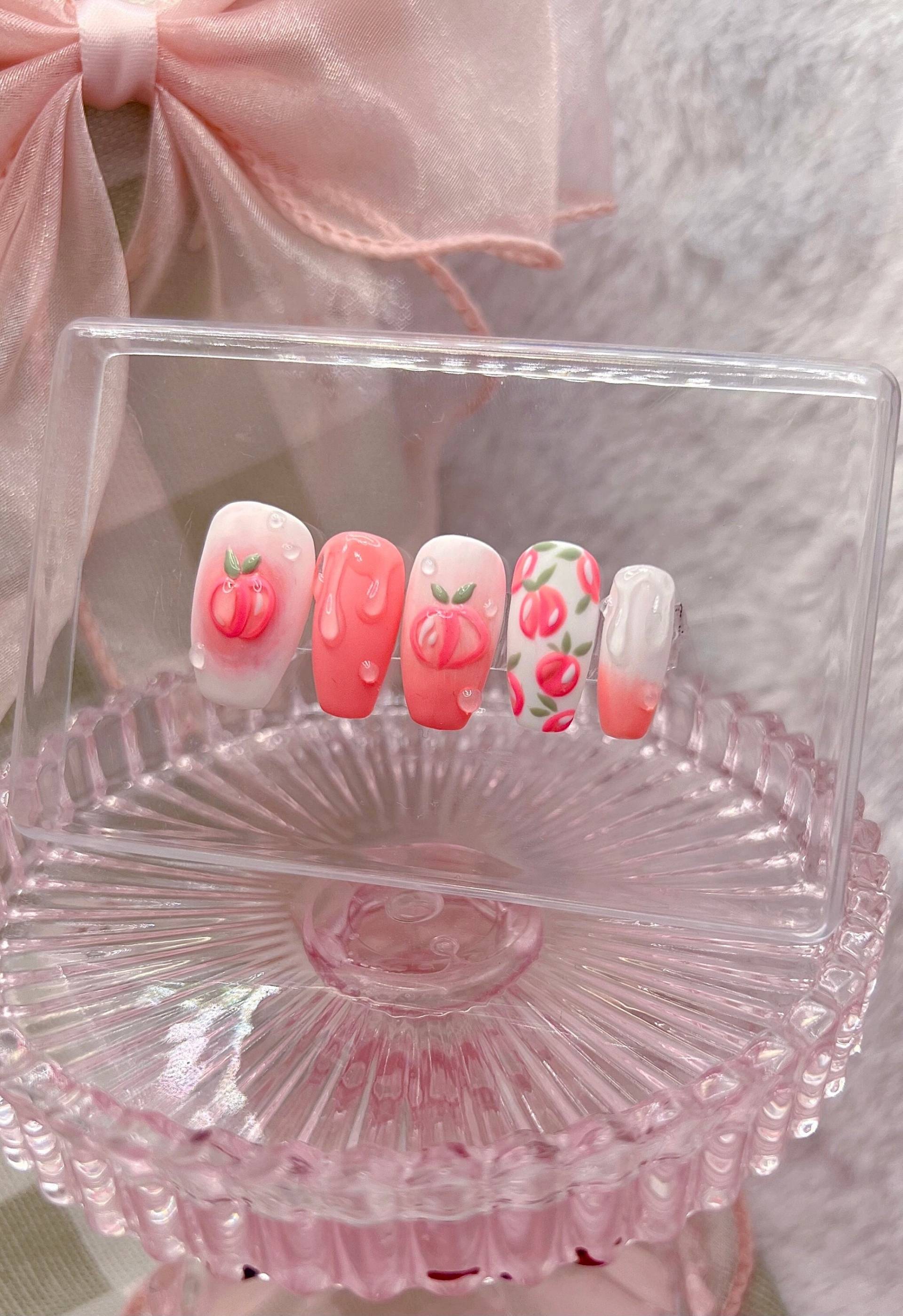 3D Press On Nails Orange Peach| Farbwechsel Nägel | Kurze Kawaii Handbemalte Ombre Ostergeschenk Für Sie| Federnägel von PetitePinkyPromise