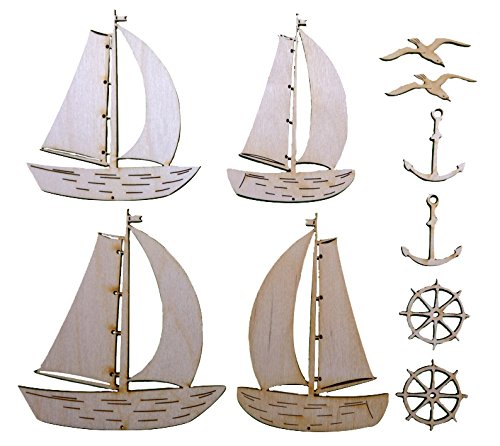 Petra's Bastel-News 10-teiliges Holzset Regatta bestehend aus 5 verschiedenen Designs, Holz, Natur, 25 x 18 x 5 cm von Petra's Bastel-News