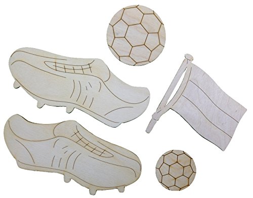 Petra's Bastel-News 5-teiliges Holzdekoset Fussball, Holz, Natur, 28 x 19 x 5.5 cm von Petra's Bastel-News