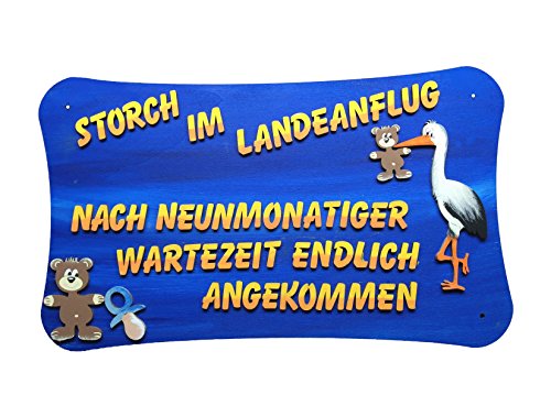 Petra's Bastel-News Bastelset für Holzschild Storch im Landeanflug mit Teddybär, Holz, 34x22x5 cm von Petra's Bastel-News