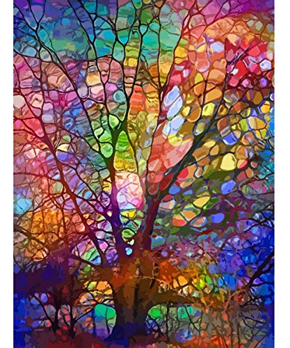 Petrala Malen nach Zahlen Erwachsene groß Baum Bunt DIY Öl Leinwand Gemälde Set Acrylic Malen Malerei Heimwerk Kit Wanddekoration Ölgemälde für Kinder Anfänger Senior 40x50 cm von Petrala