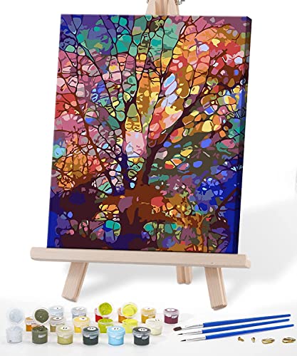 Petrala Malen nach Zahlen Erwachsene mit Rahmen 40x50 cm groß Baum Bunt DIY Öl Leinwand Gemälde Set Acrylic Malen Malerei Heimwerk Kit Wanddekoration Ölgemälde für Kinder Anfänger Senior von Petrala