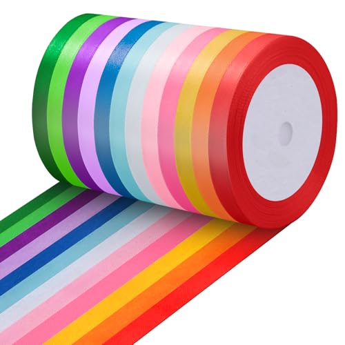 12 Farben Schleifenband - 10mm x 22m Geschenkband, Seidenband Satinband Set für Hochzeit Dekoration, Geschenkverpackungen, Basteln und DIY Projekte von Petutu