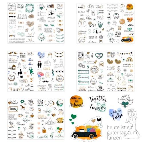 213 Motive Sticker Hochzeit Gästebuch - Love Sticker für Scrapbook oder Bullet Journal - Segenswünsche Einladung Hochzeitsplanung Aufkleber, Transparent matt von Petutu