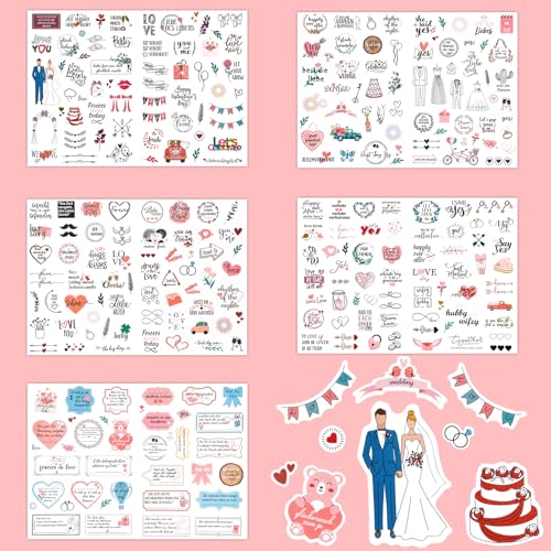 266 Motive Sticker Hochzeit Gästebuch - Love Sticker für Scrapbook oder Bullet Journal - Segenswünsche Einladung Hochzeitsplanung Aufkleber, Glitzerndes Weißes Hintergrund von Petutu