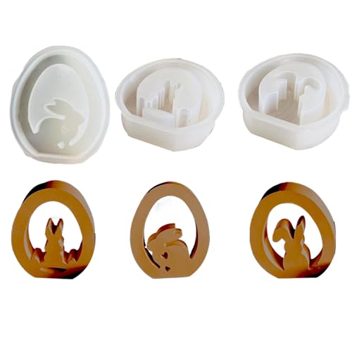 3 Stück Silikonform Ostern, Kaninchen Gießform Ostern, Dekostecker in Osterhasen Deko, Ostern Silikonformen Gießformen, Epoxidharz Formen zur Herstellung von Ostern Ornamenten von Peufcmi