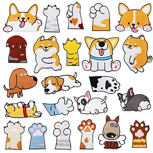 23 Stück Hund Stickerei Patch, Flicken zum Aufbügeln, Nähen Flicken, Verschiedene Gestickte, Aufnäher zum Aufbügeln, Kleidung Patches, Niedlich Patch, Flicken Nähen Kinder, Für Jeans, Jacken, T-Shirt von Peuirre