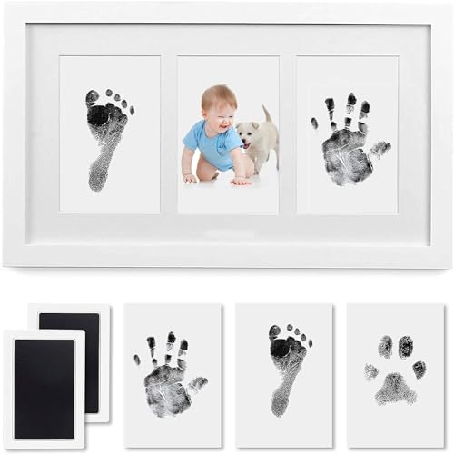 PewinGo Baby Hand- und Fußabdruck Kit, Baby Gerahmtes Foto Kit mit 100% Clean-Touch Stempelkissen für Neugeborene Baby von PewinGo