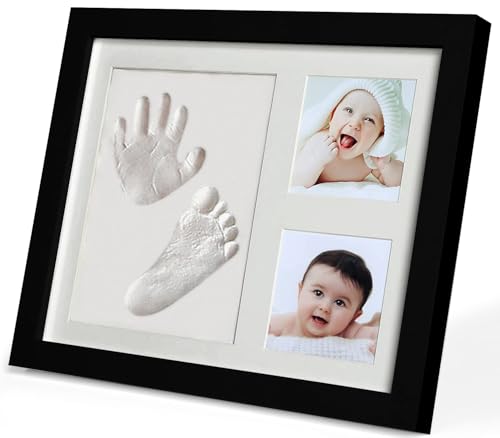 PewinGo Baby Handabdruck und Fußabdruck Set, Gipsabdruck Baby Hand und Fuß mit Echtholz Bilderrahmen- Perfekte Geschenkidee für Kleinkinder, Mütter und Väter, Erinnerungen für die Ewigkeit-Schwarz von PewinGo