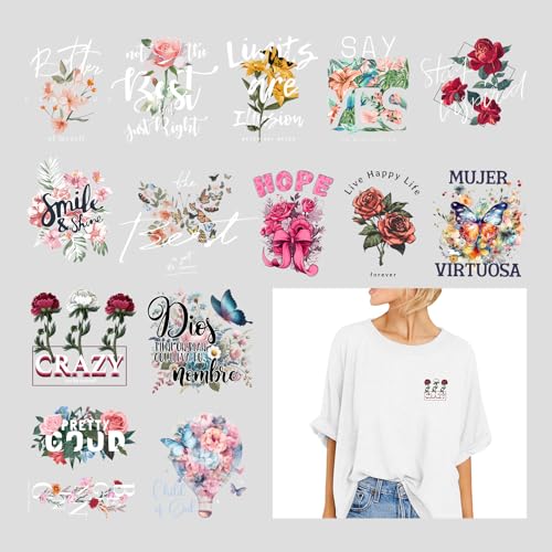 15 Stück elegante Blüten-Schmetterling-Aufkleber zum Aufbügeln für T-Shirts, Kleidung, Taschen, Hoodies, kreative Wärmeübertragung, Vinylpresse, Zubehör, DIY-Blumendekoration, Handwerk von Peyastiie