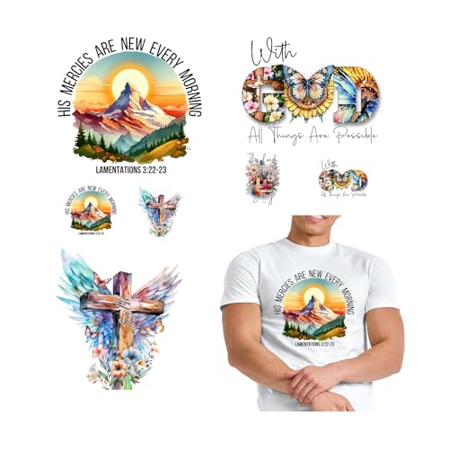 7 Blatt Jesus Bügelbild HTV Patches für Kleidung T-Shirt Hoodies Waschbar Wärmetransfer Vinyl Aufkleber DIY Kreuz Gott Sonnenblume Design Dekoration Applikation von Peyastiie