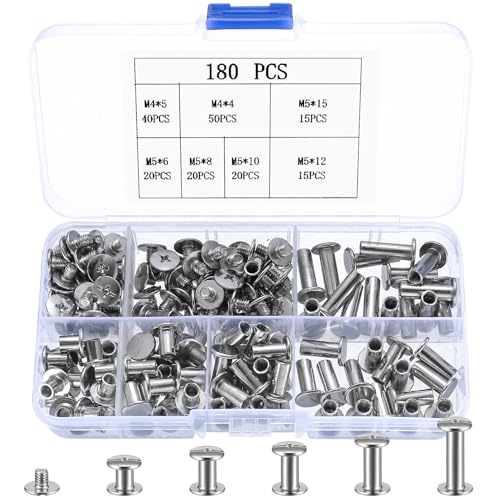 180 Stk Buchschrauben, Schraubnieten, Chicago Schrauben mit Hülsenmuttern, Binding Schrauben, Hohlnieten Set, Hülsenschrauben Bindung Schrauben für Leder Gürtelschrauben Buch Leder Gürtel Nieten von Peygre