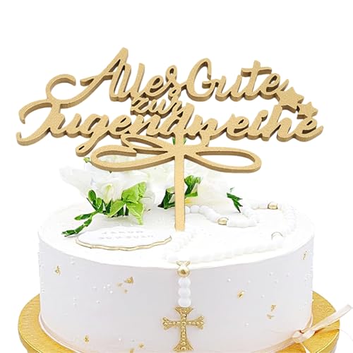 1 Stück Holz Kommunion Cake Topper, Jugendweihe Kuchendekoration, Konfirmation Deko, Hochzeit Deko, Junge Mädchen Tischdeko für Geburtstag Hochzeit Taufe von Peysaitr