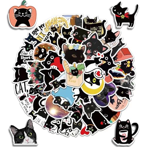 100 Stück Schwarze Katze Aufkleber Set, Schwarze Katze Aufkleber für Laptop, Niedliche Katze Sticker Set, wasserdichte Vinyl Sticker, für Scrapbook,Skateboard,Auto,Gepäck, für Jugendliche Kinder Erwac von Peysaitr