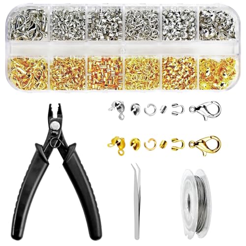 1200St Quetschperlen Set, Quetschperlen Schmuckherstellung Set, für DIY Armbänder zum Auffädeln Schmuck Selber Machen (Silber + Gold) von Peysaitr