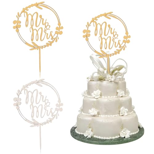 2 Stück Cake Topper Hochzeit Holz, Mr Mrs Deko Hochzeit Tortenaufsatz, Hochzeitstorte Deko, Picks Gold Glitter Hochzeit Cucpake, für Hochzeit Jubiläum Verlobung Antrag von Peysaitr