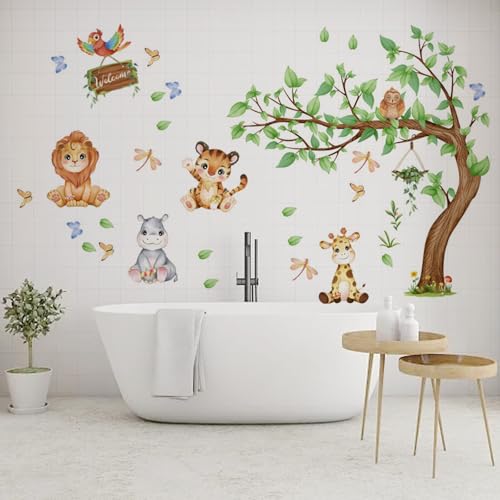 2 Stück Dschungel Wandtattoo,90x30 CM Wandaufkleber Kinderzimmer, Blätter Wandsticker, Cartoon Wandfiguren, Babyzimmer Kinderzimmer Schlafzimmer Wanddeko von Peysaitr