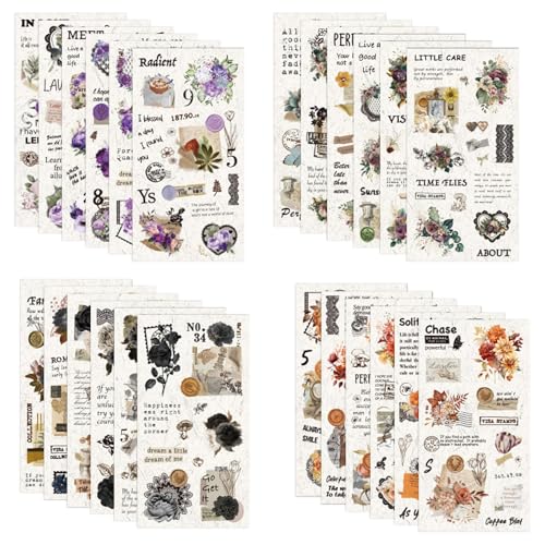 24 Blatt Scrapbooking Sticker, Scrapbook Stickers Set, Planner DIY Kunst Handwerk Collage, Vintage Aufkleber für Journaling Notizbuch Tagebuch von Peysaitr