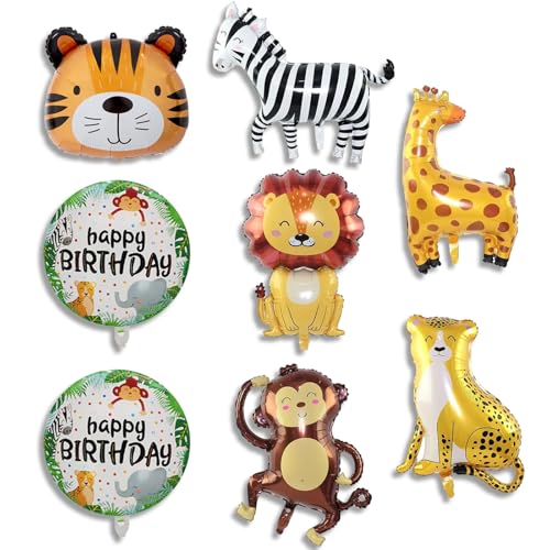 8 Stück Folienballon Tiere, XXL Folienballon Animals, Dschungel Waldtiere Ballons Kindergeburtstag, Kinder Geburtstag Party Deko, für Junge Mädchen von Peysaitr