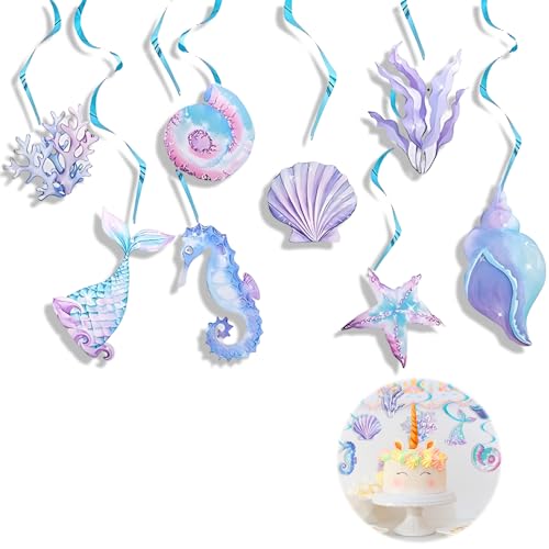 8 Stück Meerjungfrau Geburtstag Deko, Iridescent Mermaid Garland mit Seepferdchen Seashell Starfish Quallen, für Sommer Party Unterwasserwelt Kindergeburtstag Deko von Peysaitr