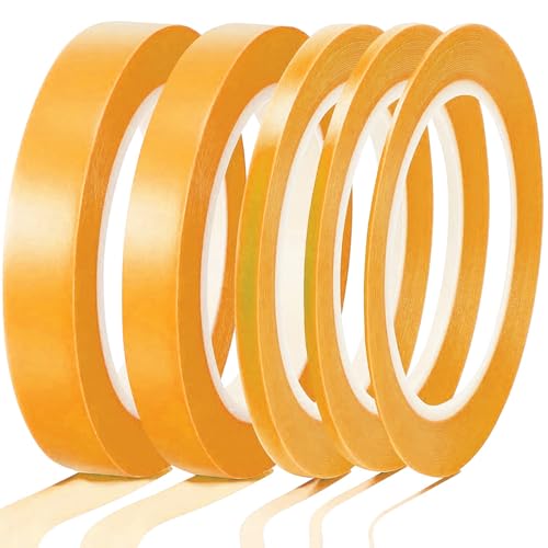 Peysaitr 5 Rollen Autolack Selbstklebendes Kreppband, Zierstreifenband Masking Tape, 3/5/7/10/12 mm x 20 m Abklebeband, Whiteboard Klebeband, Malerband Wasserdicht für Dekoration Malerkrepp (Orange) von Peysaitr