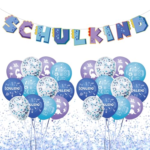 Einschulung Deko Set, Einschulung Deko + SCHULKIND Blau Banner + 24 Luftballons, Schuleinführung Schulanfang Luftballon Set, Schulanfang Deko, Schulanfang Deko Set für Jungs von Peysaitr