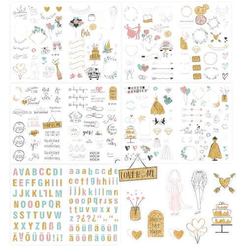 Sticker Hochzeit Set (321 Aufkleber), Sticker Gästebuch, Hochzeit Aufkleber für Gästebuch, Fotoalbum, Geschenk mit Glitzer (Gold Stil) von Peysaitr