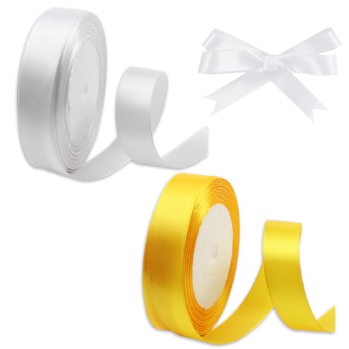 Weiße Bänder, Goldband, 22 m Bänder für Geschenkverpackungen, Polyesterband, Band für Basteln, Hochzeit, DIY-Nähprojekt, Party-Dekoration von Peysaitr