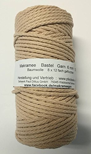 Makrameegarn Makramee Baumwollgarn Bastelgarn BEIGE 200 Meter 4 mm von Pferdeseile_DE