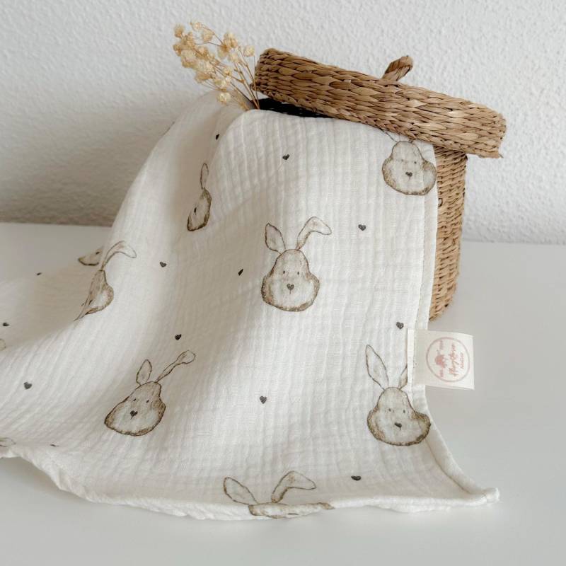 Spucktuch Aus Musselin | Decke Einlagig Mulltuch Babygeschenk Hase Herz Bunny Geschenk Zur Geburt von Pfingstrosenatelier