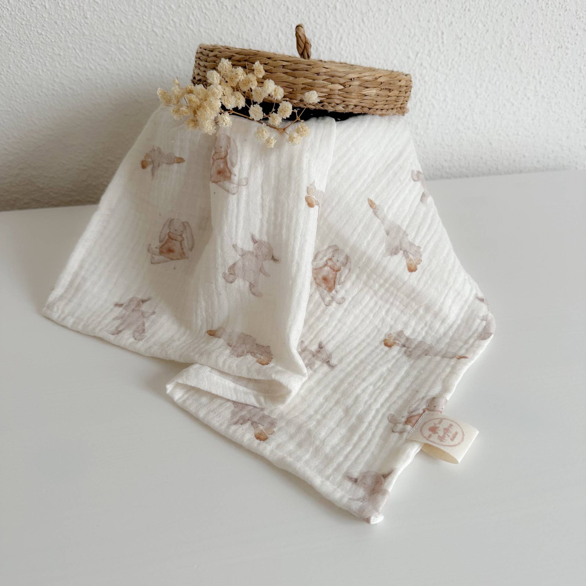 Spucktuch Aus Musselin | Mulltuch Boho Kuscheltiere Handmade Babygeschenk Einlagig Kuscheln Spielzeug Geschenk Zur Geburt von Pfingstrosenatelier