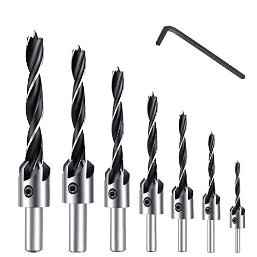 Pfloge® 7 Pcs HSS 5 Flute Senker Bohrer Set Screwdriver Reibahle Holzverarbeitung Countersink Drill Werkzeug, 3-10mm von Pfloge