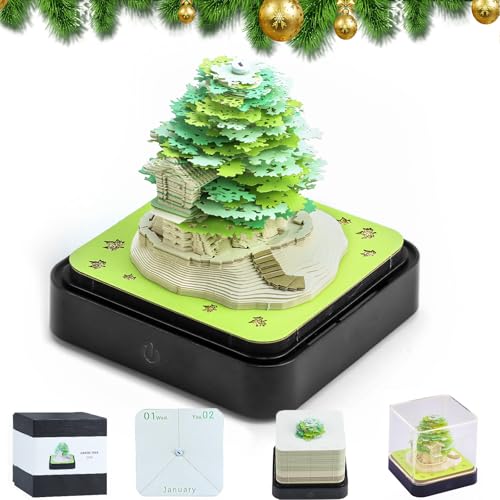 3D Kalender Abreißaufkleber 2025,DIY Weihnachtsbaum geformt Notizblock,2025 abreißbaren Kalender Haftnotizen graviert praktische Aufkleber Handwerk Geschenk,Home Office Desk Dekoration(Grün) von Pgtc