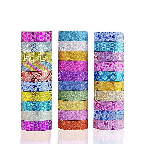 Phantomon Washi Tape Bastelband-Set, 30 Rollen breites dekoratives Klebeband für Kunst, DIY-Dekoration, Scrapbooking, Glitzer-Washi-Masking, Kinder-Klebeband von Phantomon