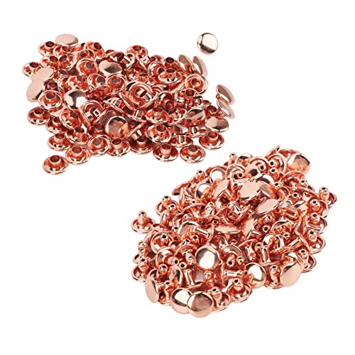 100 Sets Roségoldene Metallnieten, Nieten, Röhrenförmige Doppelnieten, Metallknöpfe, Rund, für Geldbörse, Tasche, Handtasche, Schuhe, Gürtel, Lederhandwerk (Fe8x6s-010) von Phefop