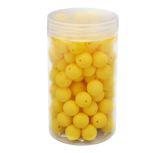 Entzückende Runde Silikonperlen-Packung, 105 Stück 15 Mm Lose Silikonperlen für die Herstellung von Schlüsselanhängern, Halsketten und Armbändern (YELLOW) von Phefop