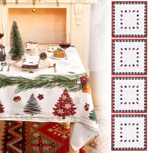 Phestival 5 IN 1 Premium Tischdecke Weihnachten – Weihnachtstischdecke, Prämie Servietten Weihnachten - Tischdecke Abwaschbar - Weihnachtsfeier, Weihnachtsessen von Phestival