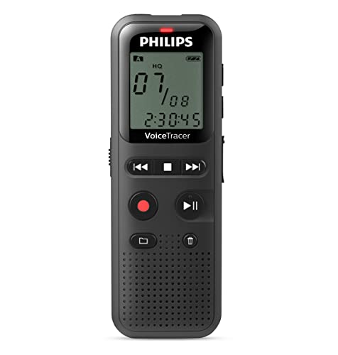 Philips VoiceTracer Audiorecorder DVT1160 - Sprachaktivierungsfunktion, Mono WAV/ADPCM, 8GB, One-Touch-Betrieb, USB PC-Anschluss, Schwarz von PHILIPS